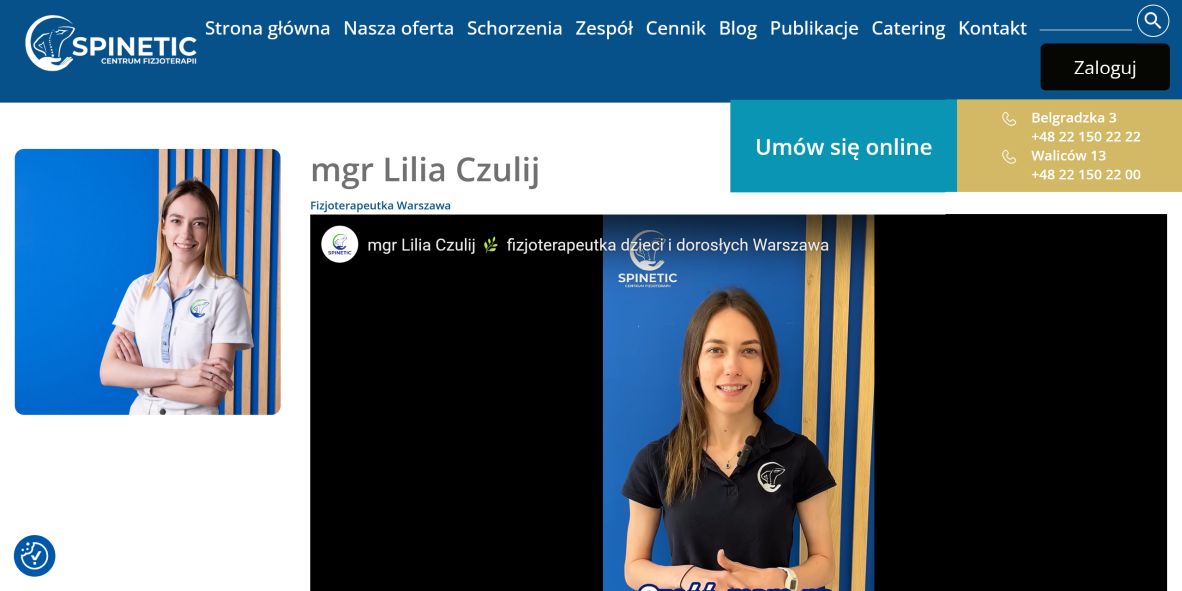 mgr Lilia Czulij – Fizjoterapeuta Warszawa, Fizjoterapeuta Wola